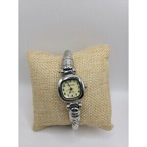 Vintage Cote d Azur Wristwatch Silver Tone Cuff Bracelet Cream Dial Square